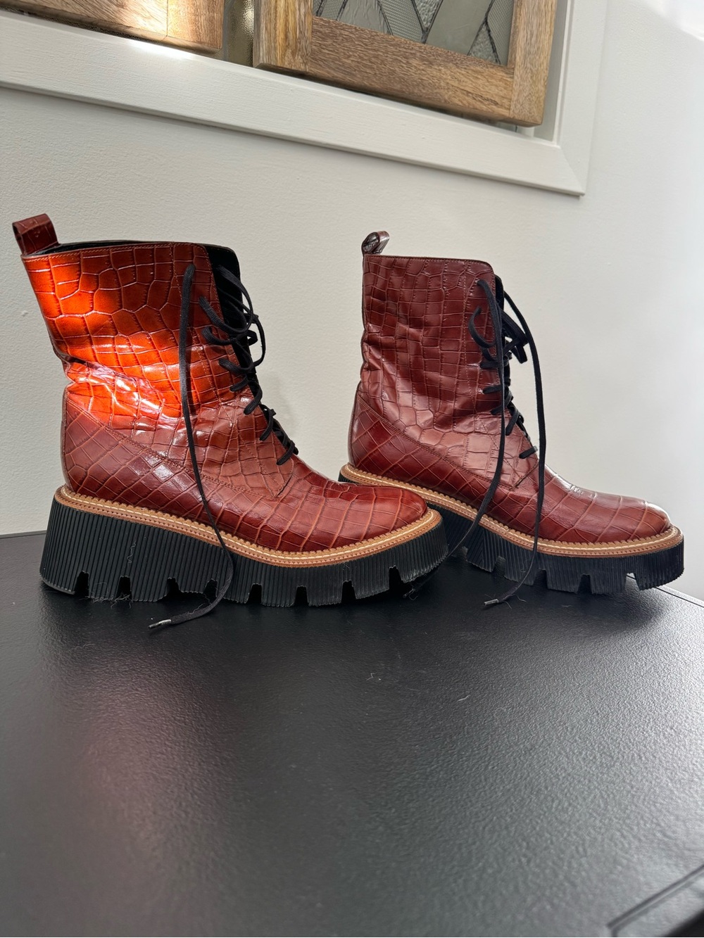 Freda Salvador Brick Red Combat Boots - Picture 3 of 4